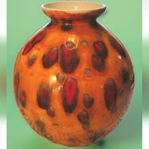 Colorful Ceramic Vase with Abstract Design. Hand Painted And Glazed